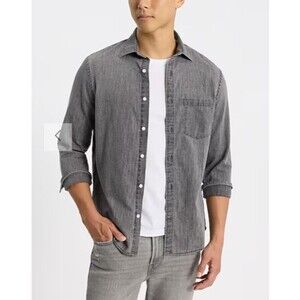 Express Shirt Adult M Grey Button Up Denim Long Sleeve Pocket Men NWOT